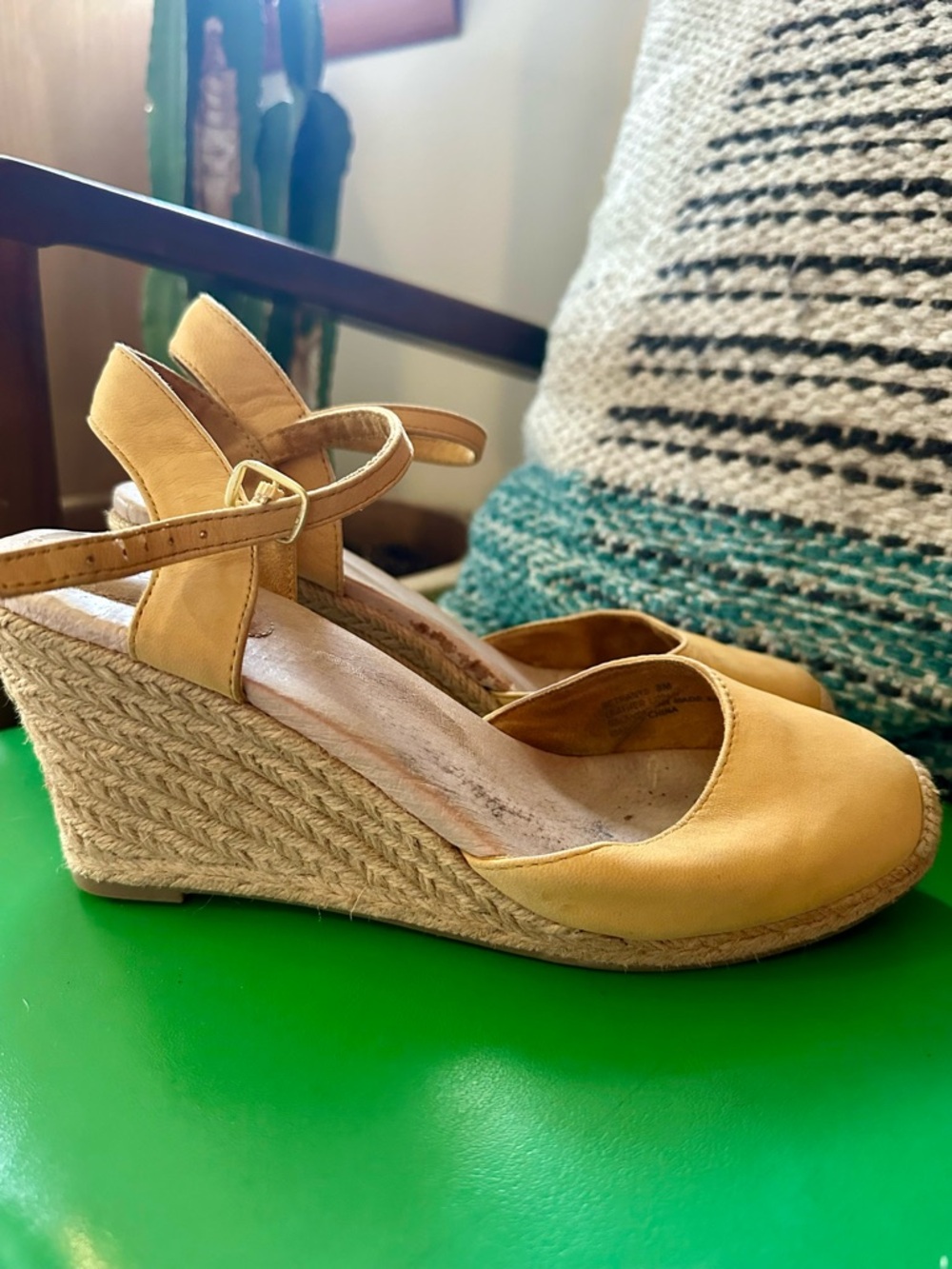 me too Yellow Espadrille Wedge Sandals with Ankle Strap